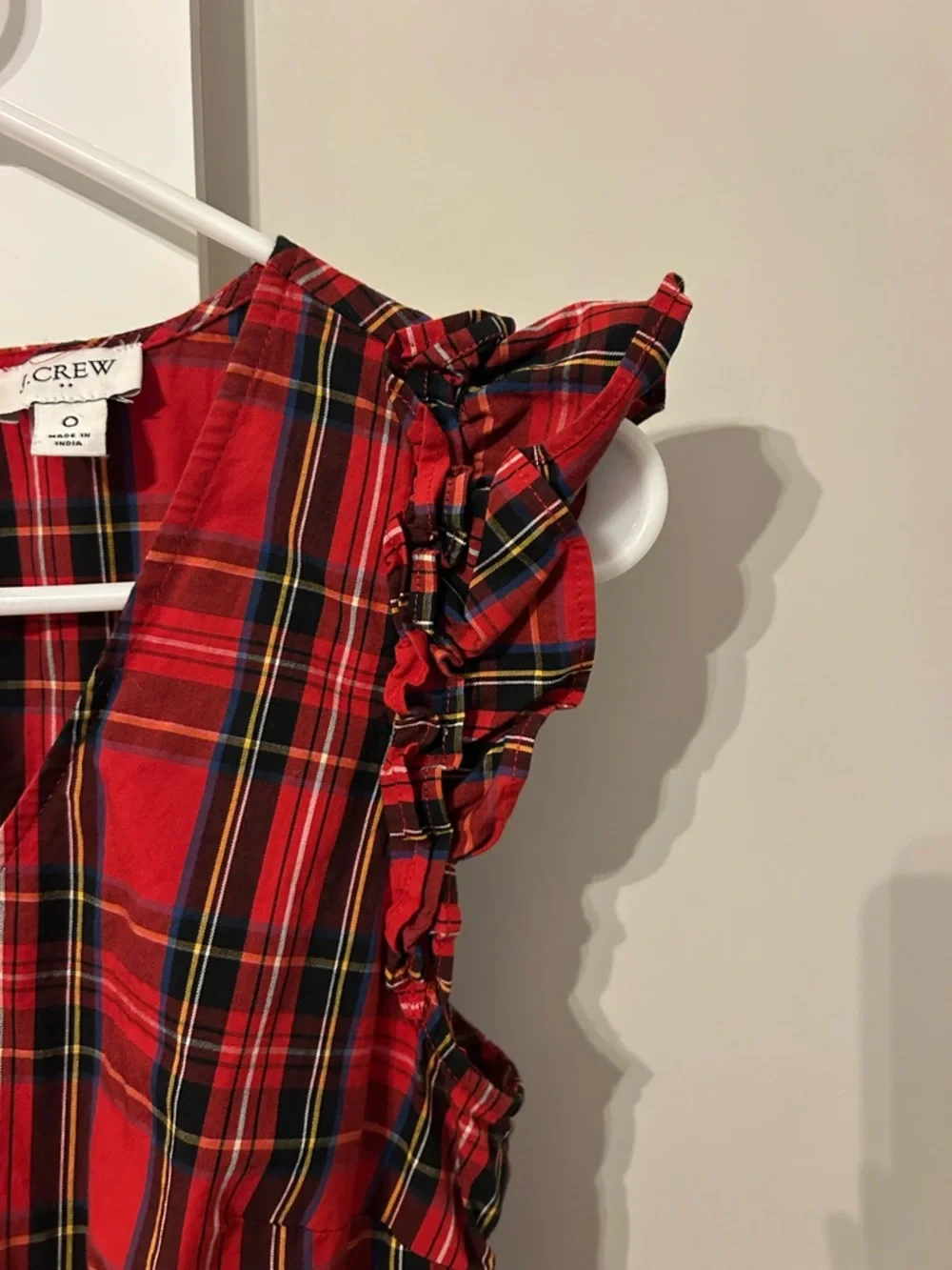 J. Crew Red Plaid Ruffle-Sleeve Tiered Midi Dress - Picture 6 of 11